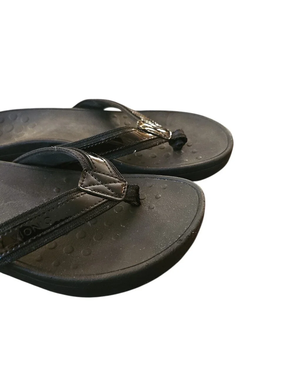 Vionic Black Vionic High Tide Women's Black Patent Wedge Thong Sandals Sz 7